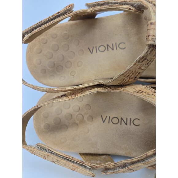 Vionic Amber-Tan Adjustable Sandals Cork Look, Gold Foil Accents Women's Size 10 - Picture 12 of 12